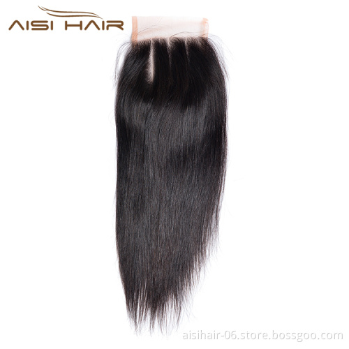 Aisi Hair High Quality 14 Inch Long Silky Straight Wave 4X4 Lace Closure Brazilian Human Hair Extension For Women